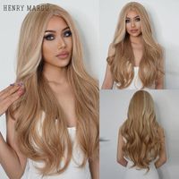 Synthetic Wigs HENRY MARGU Long Platinum Blonde Highlight Ombre For Women Middle Part Wavy Cosplay Hair Heat Resistant