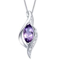 Sterling Silver Necklace Women Zircon 18inches Box Chain Clavicle Purple Tear Drop Pendant Platinum Plated Ship from USA