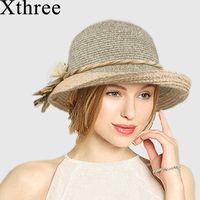 Xthree Kaliteli Yaz Şapka Kadınlar Rafya Hasır Kap Bayanlar Büyük Ağız Güneşi Köpüklük 210611