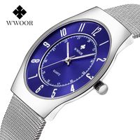 Наручные часы WWOOOR Классические мужские Часы Top Blue Sport Quartz Часы Ультратонкая стальная сетка Водонепроницаемый Запястье Reloj Hombre