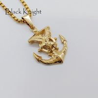 Pendentif Colliers Noir Knight Ealge Ancre collier plaqué 316 Acier inoxydable Navy Mens Hip Hop Rapper Blkn0607