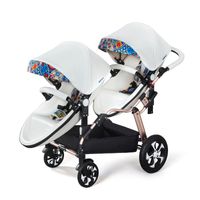Cochecitos # 2022 Twins de lujo Cochecito de bebé, marco de aluminio PU Cuero P Cera gemela, bebé puede sentarse y acostarse, cochecito doble carruaje