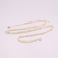Chains Au750 Real 18K Yellow Gold Chain Neckalce For Women 2mmW Small Beads Curb Necklace 16''L Jewelry Gift