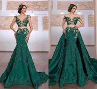 Arabskie dwie kawałki suknia ślubna z odpinanym pociągu koronki aplikacja zielona syrenka suknie ślubne szata de soirée de mariage