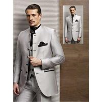 Trajes para hombre Blazers Fashion Traje de moda Cuello chino Silver Fila Oficina de negocios Profesional (chaqueta + chaleco de pantalones) hecho a medida