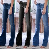 Jeans de femme Pantalon de taille haute Pantalons Poches Streetwear Vintage Bouton Zipper Bouton large jambe droite mode droite 2021 # T1G