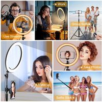 Flashes 10in LED Selfie Ring Light Bracket Makeup Lighting Fill Holder Dimmable Lamp Trepied Stand Bluetooth Remote Control