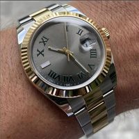 Rel￳gio masculino Trendy Gold Inclado a￧o inoxid￡vel pulseira de a￧o safira Dial de n￺mero romano de vidro 2813 Movimento autom￡tico