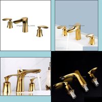 Bathroom Sink Faucets Faucets, Showers & Accs Home Garden Luxury Gold Faucet Solid Brass Copper Cold Water Basin Mixer Three Hole Two Handle