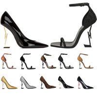 Kadın Elbise Ayakkabı Yüksek Topuklu Bayan Tasarımcısı Hakiki Deri Pompalar Lady Sandalet Düğün Siyah Altın Altın 10 cm Topuk Globalkidsshoes
