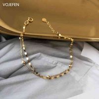 VOJEFEN AU750 Real 18K Double Layer Tiny Ball Link And Lips Gold Chain Bracelet Wrist Fine Jewelry for Women
