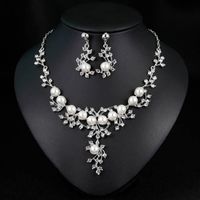 Earrings & Necklace Fashion Bridal Wedding Jewelry Sets Big White Pearls Rhinestone Elegant Costume For Women Gifts