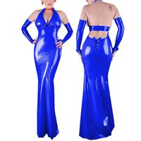 Casual Dresses Sleeveless Halter Sexy Backless Maxi Dress With Gloves Plus Size Vintage Bowknot Long V-neck Bodycon Nightclub Vestido