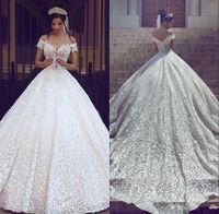 Árabe Dubai Princesa Vestidos De Casamento Renda Vestidos Bridais Fora do Ombro Mangas Curtas Applique Court Trem Feito Personalizado Vestido de Novia