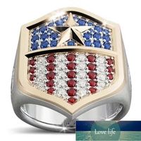 Lyx röd vit blå kristall amerikanska flaggan ring män guld kapten armé amerika sköld ringar för kvinnor årsdag gåvor smycken fabrik pris expert design kvalitet