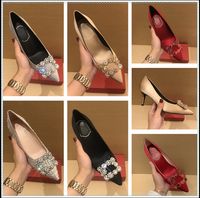 2021S top quality Classic women Flower drill kitten heel shoes 6.5cm European Station Fashion Matching Spring and Fall Sales with box are SIZE35-40