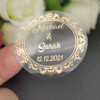 100 Personalized Customized Shiny Gold Foil Transparent Sticker For Hennaday Baptism Wedding Engagement Anniversary Circumcision H1222