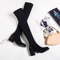 Boots Black Women&#039;s Sexy High Heel Fashion Rivet Over The Knee 2021 Winter Warm Socks Boot Goth Punk Shoes Long Tube