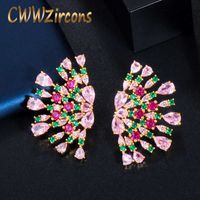 Symmetrische punk bloem groen roze kubieke zirkonia grote stud oorbellen voor vrouwen luxe sieraden accessoires CZ705 210714