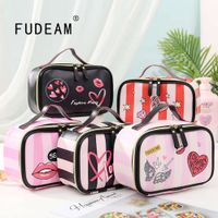 Fudeam Leather Portable Women Cosmetic Bag Multifunction Travel Toiletry Storage Organize Handbag Waterproof Female Makeup Case