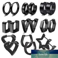Stainless Steel Black Hoop Earrings for Men Women Huggie Triangle Square Round Geometric Stud Earrings Set