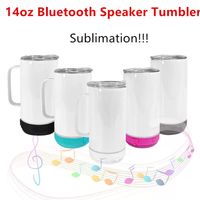 14oz Sublimação Bluetooth Speaker Tumbler com Punho Sublimação Tumbler Straight Wireless Intelligent Music Cups Aço Inoxidável Aço Inteligente Garrafa de Água Inteligente