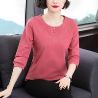 T-shirt das mulheres camisa de manga longa para algodão de verão, t-shirt solta das mulheres com pescoço redondo coreano, além de tamanho, 100% 7JCF