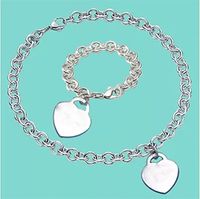 925 Silver LOVE Heart Necklace Bracelet Sets Birthday Christmas Gift designer jewelry Wedding Statement Pendant bracelets Necklaces Bangle 001