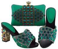 Elegante dunkle Cyan-Frauen-Schuhe und -tasche mit großen kristallischen afrikanischen Pumpen Match Handtasche Set für Kleid FGT003, Ferse 10cm