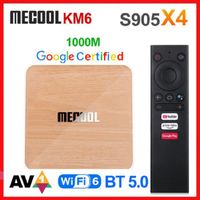 MECOOL KM6 ATV AMLOGIC S905X4 TV BOX Android 10 4G 64GB Prise en charge certifiée WiFi 6 AV1 BT5.0 1000m Set Top Box