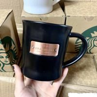 475ml estilo clásico creativo Starbucks taza blanca y negra de la oficina de cobre par de la taza de café con la cuchara de la estrella