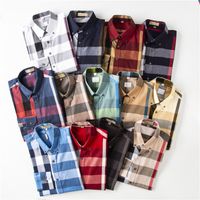 남성용 드레스 셔츠 럭셔리 슬림 실크 티셔츠 긴 소매 캐주얼 비즈니스 의류 격자 무늬 브랜드 17 색 M-4XL Burr