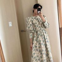 Casual Kleider Mode Elegante O Hals Frauen Kleid Korean Chic Print Schnüre Vestidos Slim Taille Langarmbüro Eine Linie