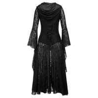 Dorywczo sukienki Vintage Gothic Style Czarna sukienka dla kobiet Elegancki sznurek Flare Rękaw Maxi z kapturem Lace Up V-Neck Długie Ropa