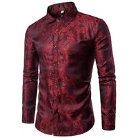 Luminosa camisas de seda homens 2021 promoção Outono manga longa flor de algodão casual para designer magro encaixe vestido homens