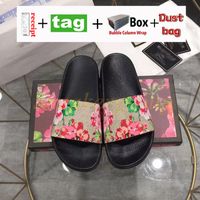 2022 Designer tofflor män kvinnor glider med rätt blomma låda dammpåse kort skor orm print glid läder gummi sandal sommar platt slipper 35-48