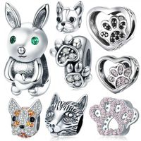 Fit Europe Bracelet Original 925 Sterling Sterling Argent Vaughty Cat Paw Paw Heart Beads Beads S925 CZ Dog TapePrint Charms Bijoux Fabrication