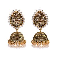 Orecchini ossidati in lega di cristallo color argento vintage Bollywood Orecchini ossidati per le donne perla etnica nappa orecchini pendenti