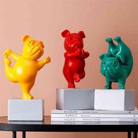 Lovely Yoga French Bulldog Statue Resin Figurines Nordic Cre...