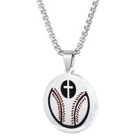 Titanium Sport Accessories round cross Baseball Bat necklace Pendant Gold Silver Black Color Stainless Steel softball Pendants Necklace