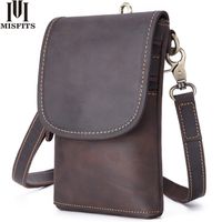 MISFITS 100% genuine leather men&#039;s shoulder bag waist pack fashion small crossbody bags cell phone pouch man belt messenger 211026