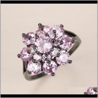 Jewelryelegant Pink Zircon Flower Stone Ring Luxury Black Gold Engagement Rings For Women Wedding Jewelry Vintage Fashion Crystal Drop Delive