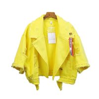 Women's Denim Jacket Spring Autumn Short Coat Pink Jean Jackets Casual Tops  Purple Yellow White Loose Tops Lady Outerwear 22586