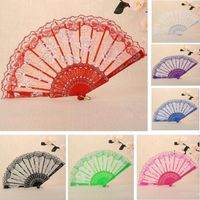 Lace Folding Dance Fan Craft Gifts Rose Flower Design Plastic Frame Silk Hand Fans HWB13436