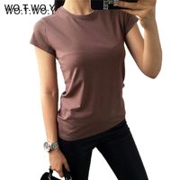 Yüksek Kalite 11 Renk S-3XL Düz T Gömlek Kadın Pamuk Elastik Temel T-Shirt Kadın Casual Tops Kısa Kollu T-shirt 002 220304