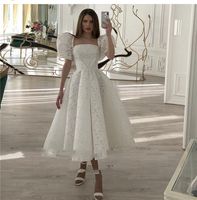 2021 Vintage robe de mariée en dentelle pleine dentelle courte manches bouillantes robes de mariée robes de thé de thé civile pour la réception