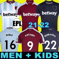 21 22 Jerseys de football 2021 2022 Accueil Yarmolenko Lanzini Noble Bowen Antonio Football Shirt Fornals Rice Mens + Enfants Kit Ensemble Jersey Soucek Benrahma