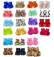 1 pair =2 pieces 18 Styles Plush Teddy Bear House Slippers Brown Women Home Indoor Soft Anti-slip Faux Fur Cute Fluffy Pink Leopard Slippers Women Winter Warm Shoe