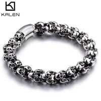KALEN Punk Bracelets Men Stainless Steel Shiny Matte Skull Charm Link Chain Brecelets Male Gothic Jewelry 2020