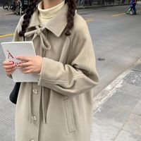 Kadın Yün Karışımları Ceket Kadınlar Saf Renk Uzun Stil Tatlı Tiki Ulzzang Basit Yumuşaklığı Moda Retro Güzel Kolej Mujer Boş Zaman